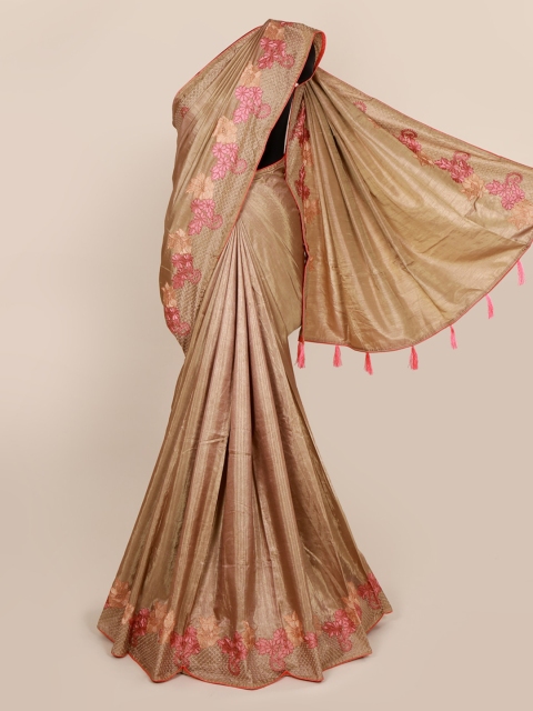 

Pothys Tan Solid Silk Blend Saree
