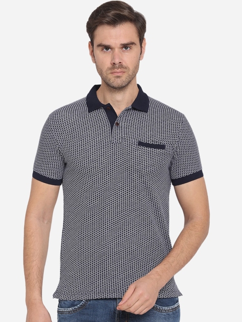 

Greenfibre Men Navy Blue Self Design Polo Collar T-shirt