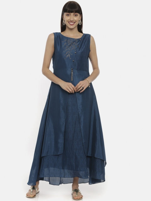

Neerus Women Blue Solid Maxi Dress