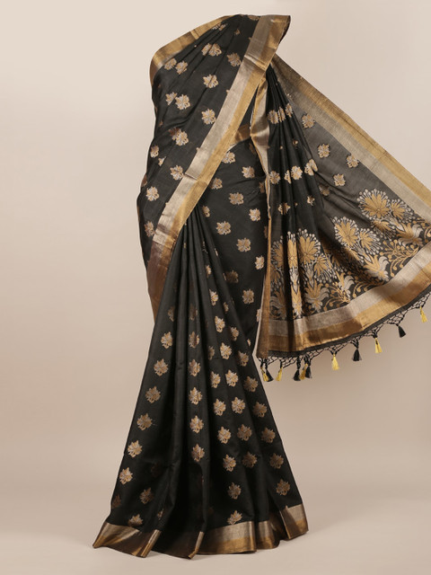 

Pothys Black & Gold-Toned Jute Silk Woven Design Saree