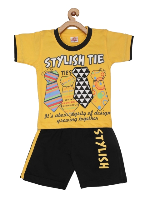 

JBN Creation Boys Yellow & Black Printed T-shirt with Shorts
