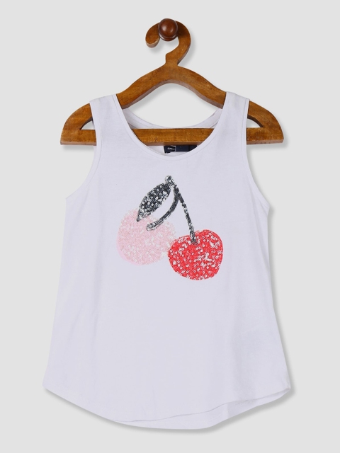 

GAP Girls White Self Design Scoop Neck T-shirt