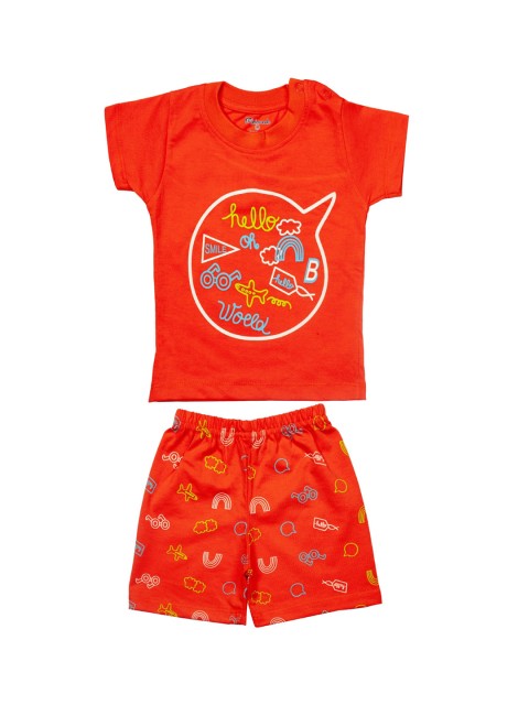 

Zoom Minimondo Unisex Kids Orange & Blue Printed Night Suit
