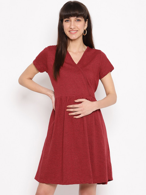 

The Vanca Women Maroon Solid Maternity Fit and Flare Dress