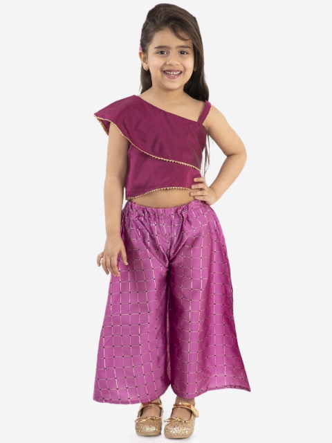 

Chipbeys Girls Purple & Gold-Toned Solid Crop Top with Palazzos