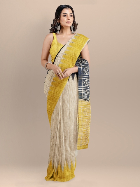

BharatSthali Beige Pure Silk Solid Sambalpuri Handloom Saree