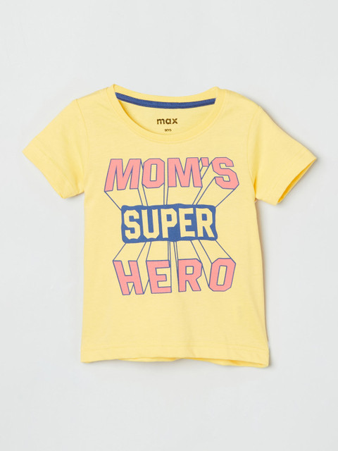 

max Boys Yellow Printed Round Neck Cotton Pure Cotton T-shirt