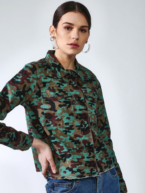 

Blue Saint Women Turquoise Blue Printed Lightweight Denim Jacket