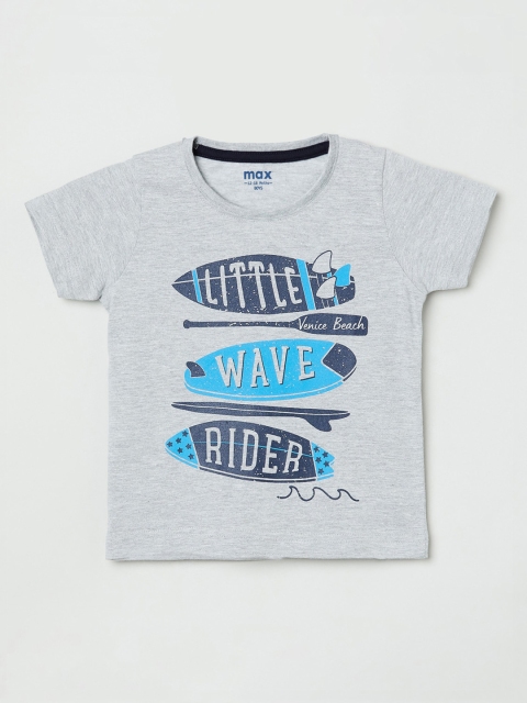 

max Boys Grey Printed Round Neck T-shirt