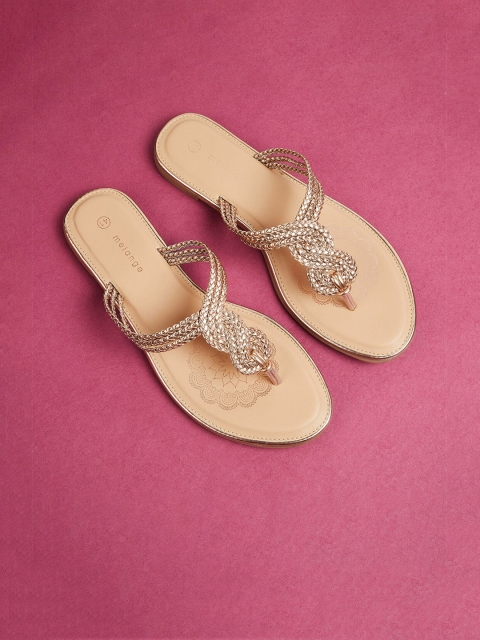 

Melange by Lifestyle Women Gold-Toned Woven Design PU T-Strap Flats