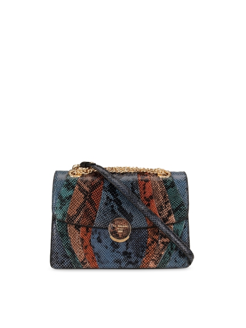 

Da Milano Blue & Orange Snake Skin Textured Leather Sling Bag