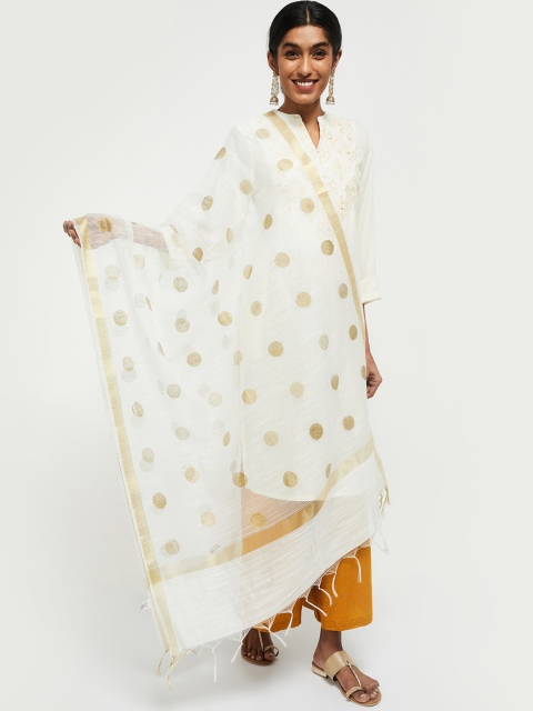 

max Off-White & Gold-Toned Woven Design Dupatta