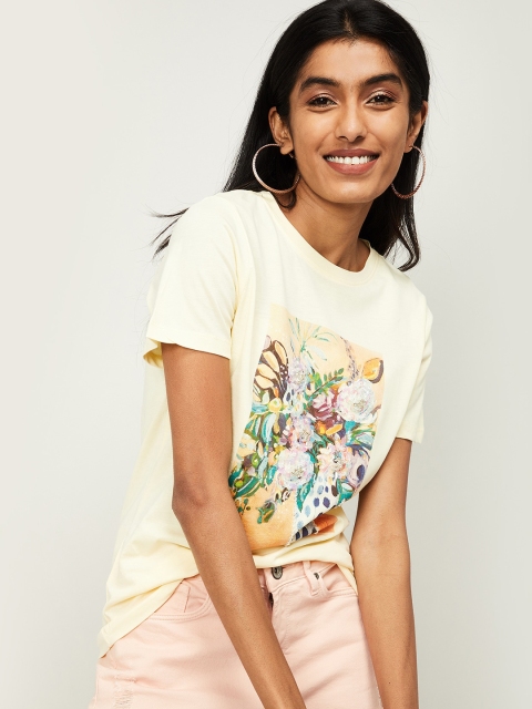 

Ginger by Lifestyle Women Yellow Printed Round Neck T-shirt