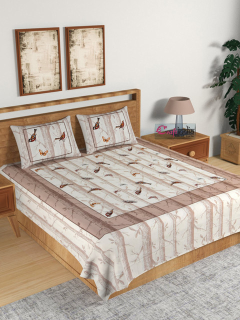

eCraftIndia Brown & Off-White Graphic 180 TC Cotton 1 King Bedsheet with 2 Pillow Covers