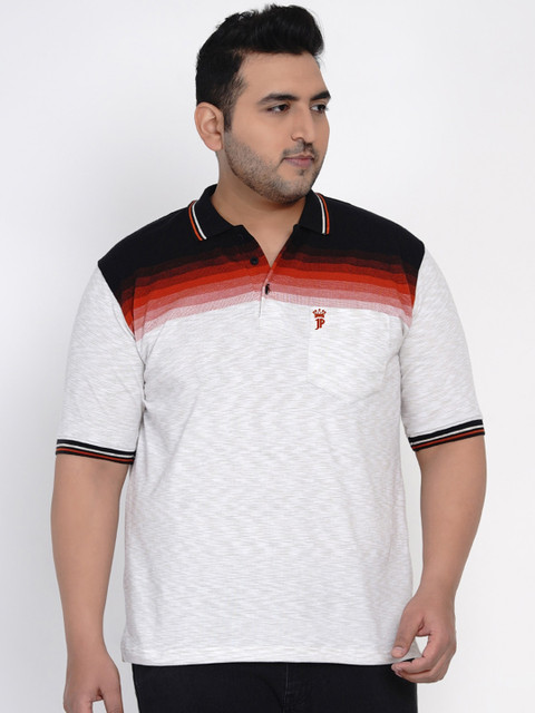 

John Pride Men White Colourblocked Polo Collar T-shirt