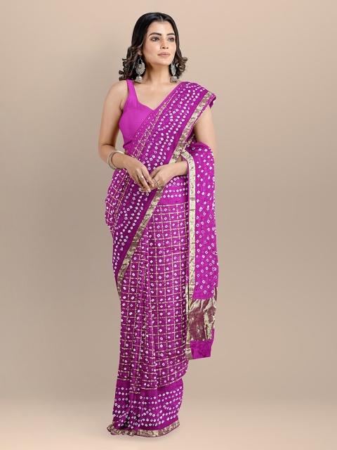 

BharatSthali Magenta Art Silk Dyed Bandhani Saree