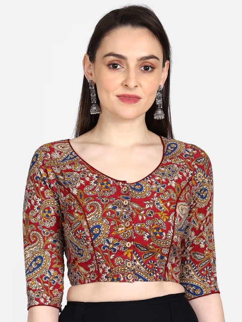 

THE WEAVE TRAVELLER Women Red Printed Kalamkari Saree Blouse