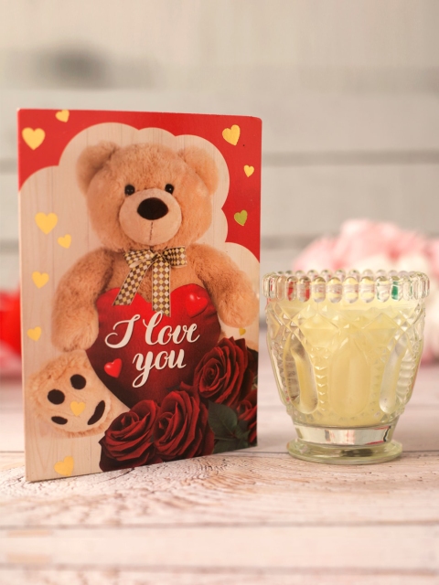 

Archies Beige Textured Valentine Love Special Candle With Card