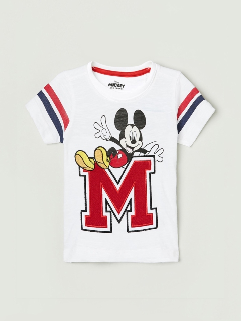 

max Boys White Printed Round Neck Pure Cotton T-shirt