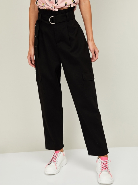 

Ginger by Lifestyle Women Black Regular Fit Solid Cargos