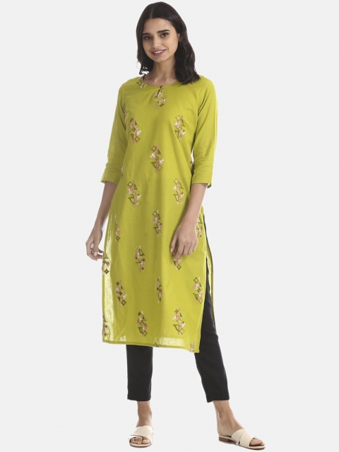

Karigari Women Green Embroidered Straight Kurta