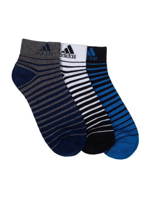

Adidas Men Pack of 3 Striped Ankle-Length Socks, Blue