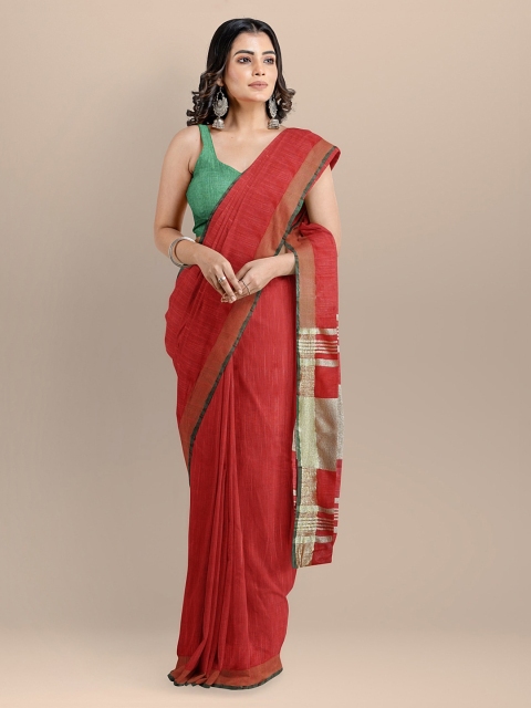 

BharatSthali Red Pure Cotton Solid Mangalagiri Saree