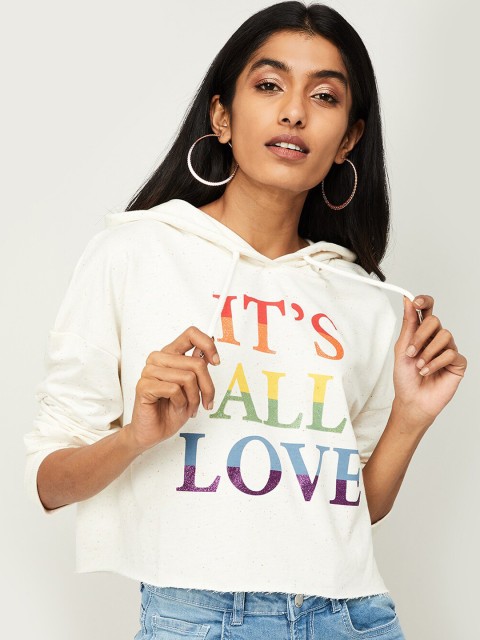 

Ginger by Lifestyle Women Off-White & Red Printed Hooded Sweatshirt