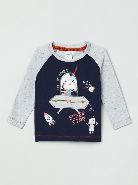 

max Boys Blue Printed Round Neck T-shirt