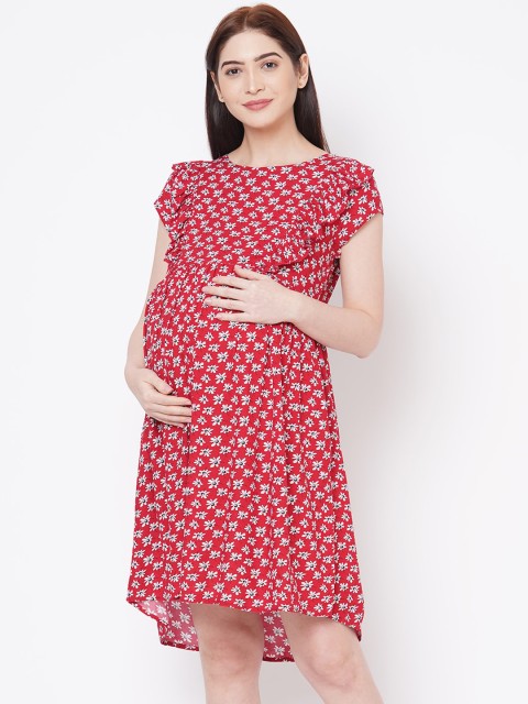 

Mystere Paris Women Maroon Printed Maternity A-Line Dress