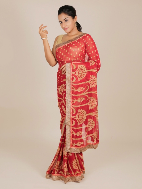

Pothys Maroon Printed Poly Georgette Saree