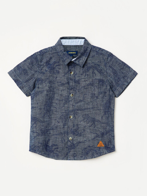 

Juniors by Lifestyle Boys Navy Blue & Grey Slim Fit Printed Casual Shirt