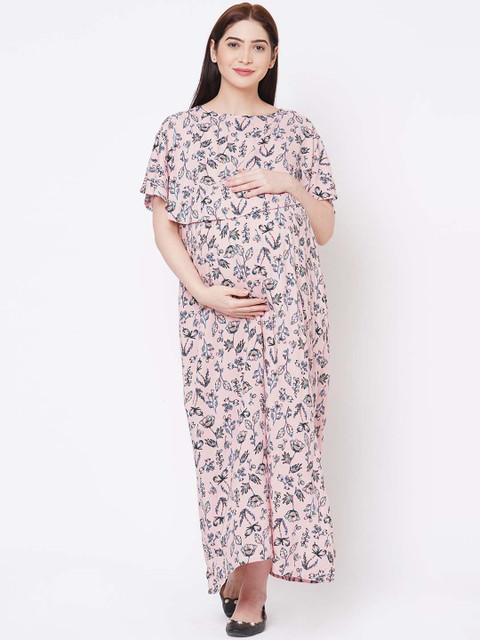 

Mystere Paris Women Pink Printed Maternity Maxi Dress
