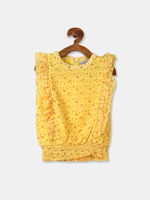 

Cherokee Girls Yellow Printed Blouson Top