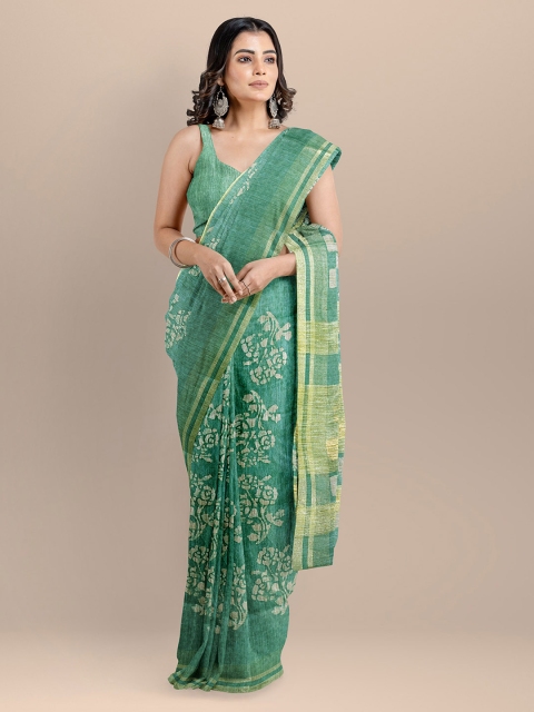 

BharatSthali Green Silk Cotton Printed Venkatgiri Saree