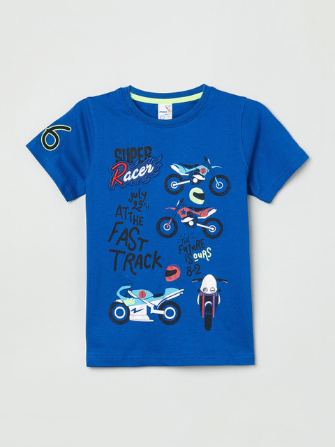 

max Boys Blue Printed Round Neck Cotton Pure Cotton T-shirt