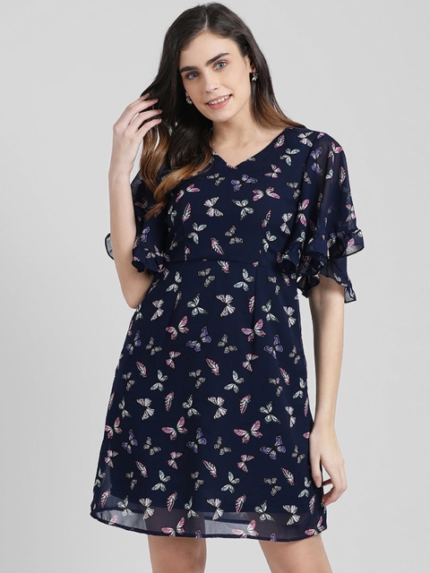 

Zink London Women Blue Printed A-Line Dress
