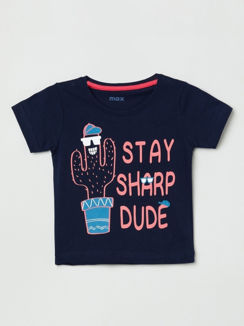 

max Boys Blue Printed Round Neck T-shirt