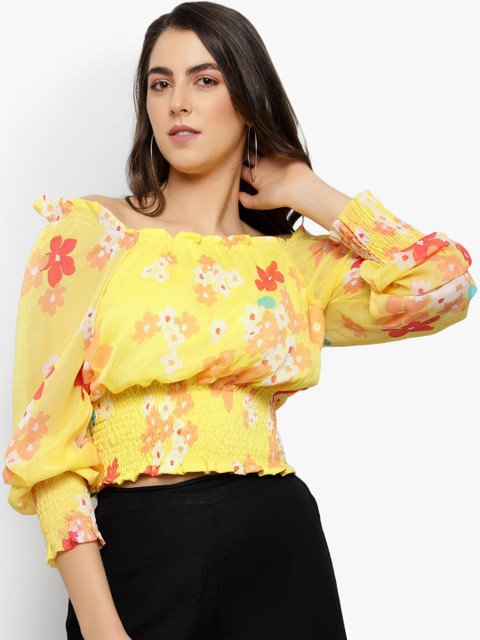 

Meee Women Yellow Printed Blouson Top