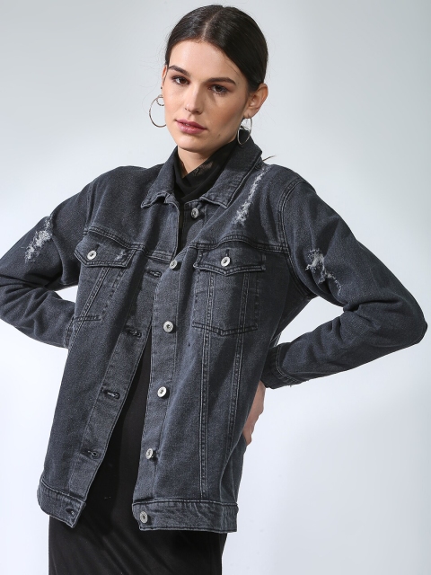 

Blue Saint Women Black Printed Lightweight Denim Jacket