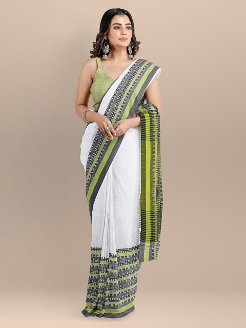 

BharatSthali White Pure Cotton Solid Sambalpuri Saree