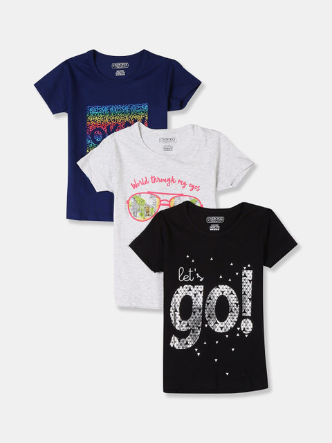 

Cherokee Girls Pack of 3 Printed Round Neck T-shirts, Navy blue