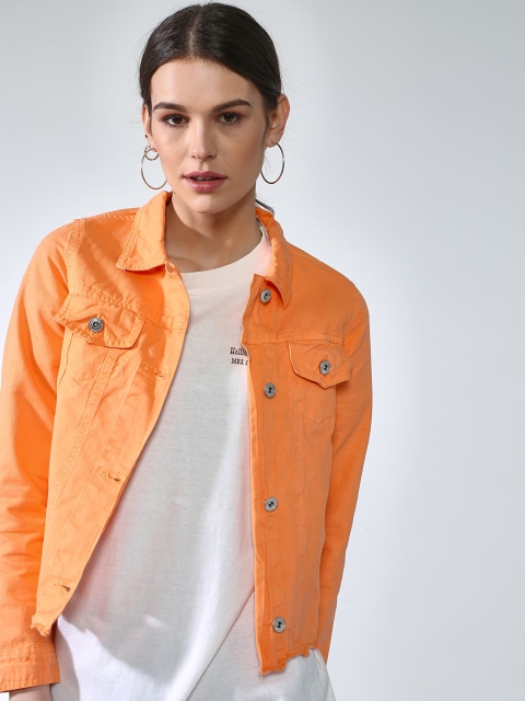 

Blue Saint Women Orange Solid Lightweight Denim Jacket