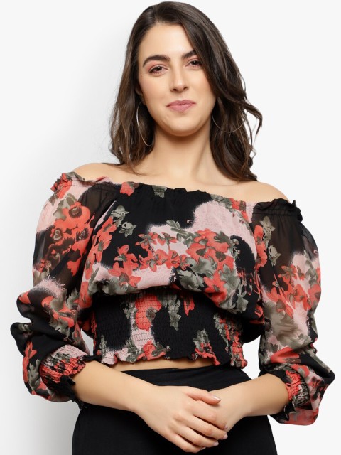 

Meee Women Black Printed Bardot Top