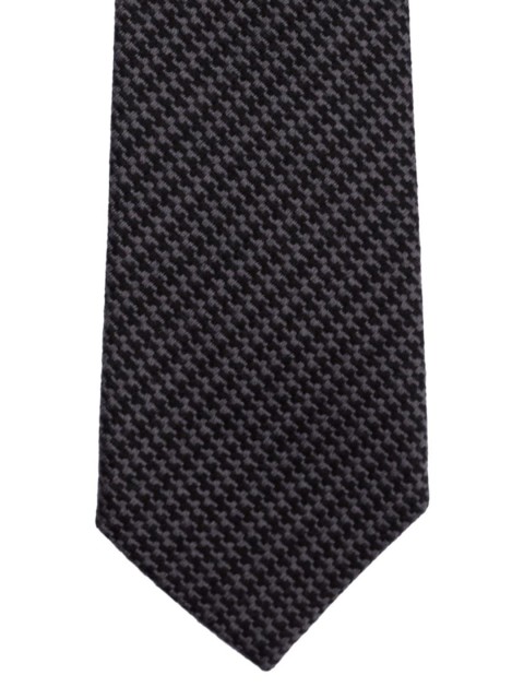 

The Tie Hub Men Black & Grey Woven Design Silk Skinny Tie