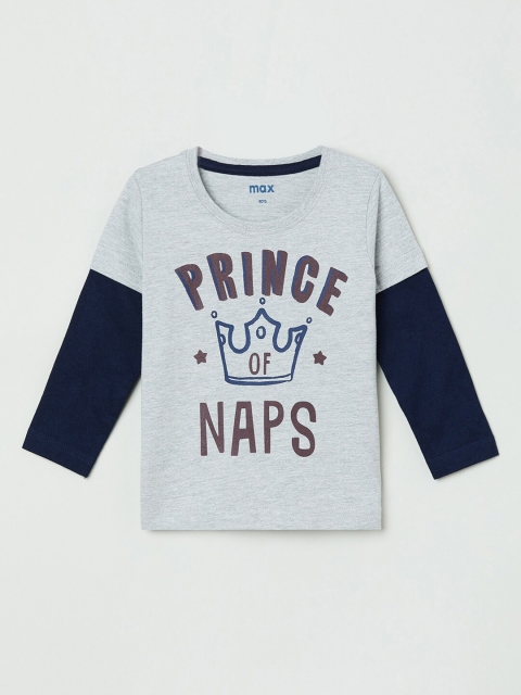 

max Boys Grey Printed Round Neck T-shirt