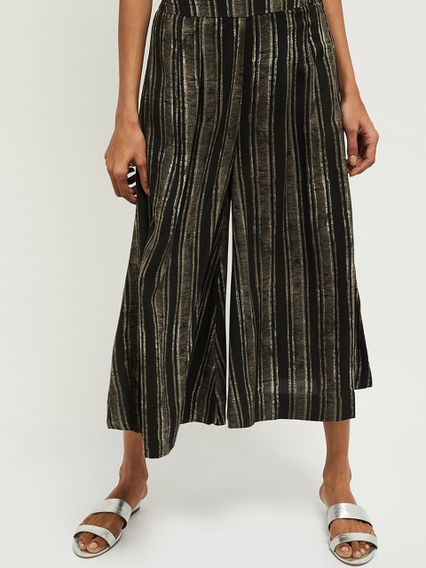 

max Women Grey & Black Regular Fit Striped Culottes