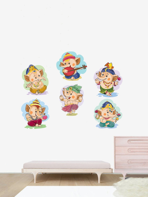 

rawpockets Beige & Blue Lord Ganesha With Different Poses Wall Stickers