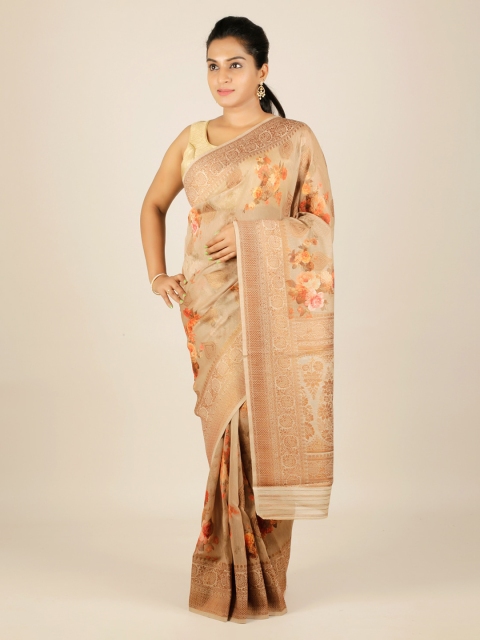 

Pothys Tan Woven Design Jute Silk Saree