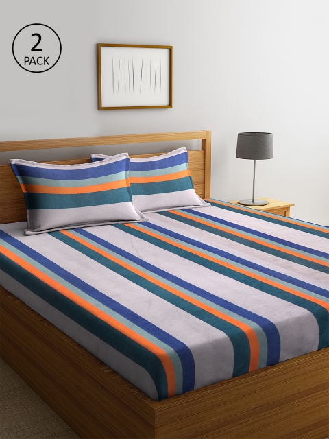 

KLOTTHE Multicoloured Striped 210 TC Cotton 2 Double Bedsheet with 4 Pillow Covers, Multi